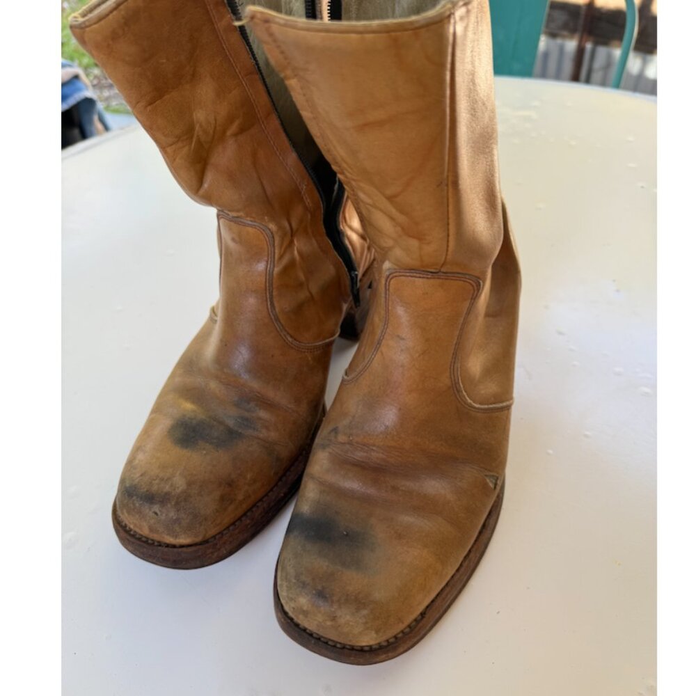 1970’s Vintage Broken-in & Distressed Natural Leather Campus Boots Mens